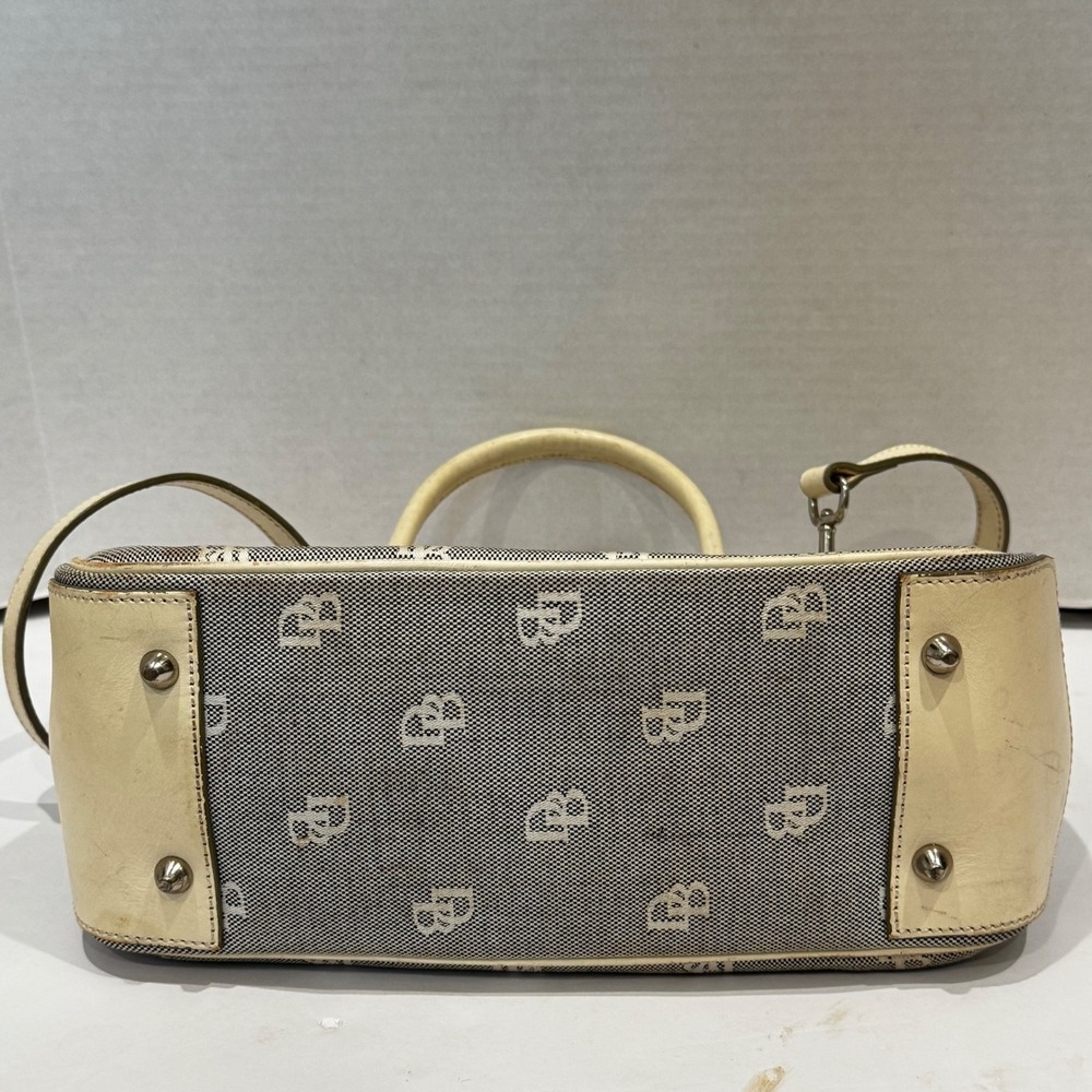 Dooney‎ & Bourke Monogram Canvas Leather Trim Satchel Bag Cream Beige Pink Liner - Picture 4 of 12